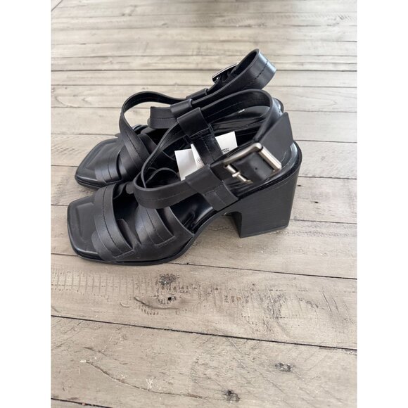 NWT ZARA Black Leather Block Heel Strappy Heeled Sandals Size 38 8 - Picture 2 of 8